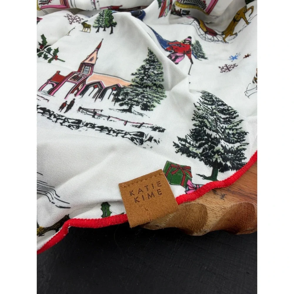 Katie Kime Winter Toile Dog Bandana Pet L/XL White Red Holiday Skiing Scarf